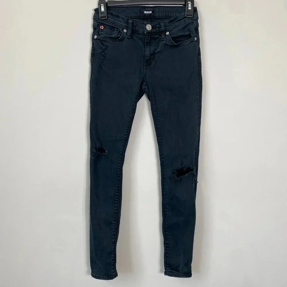 Hudson Womens 25 Krista Low-Rise Super Skinny Ankle Distressed Denim Jeans Black - Picture 5 of 16